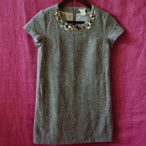 CREWCUTS Herringbone Tweed Embellished Neckline Wool Dress -12